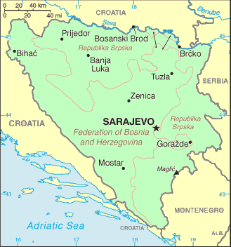 Carte de la Bosnie-Herzégovine.