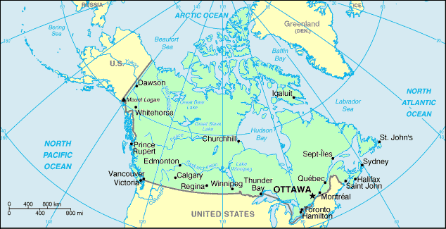 Carte du Canada.