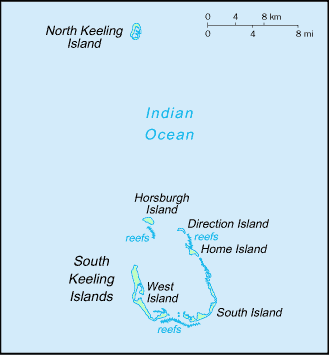 Carte des îles Cocos (Keeling).