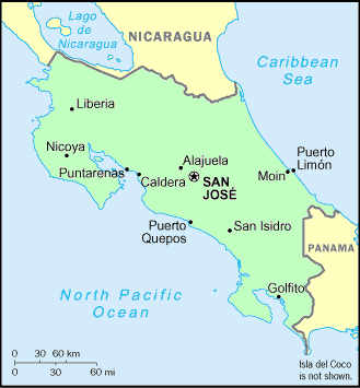 Carte du Costa Rica.