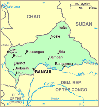 Carte de la Centrafrique.