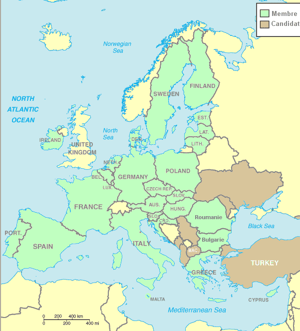 Carte de l'Union Européenne.