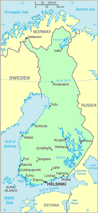 Carte de la Finlande.