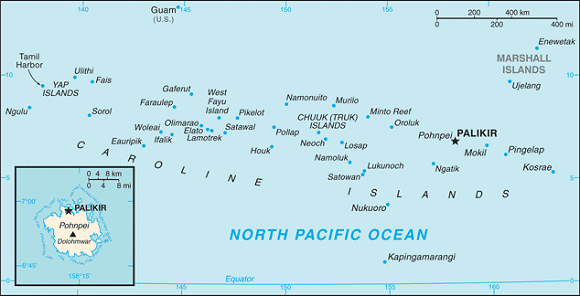 Carte des Etats Fédérés de Micronésie.