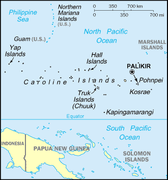 Carte de la Micronésie (îles Carolines).