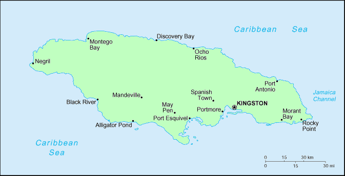 Carte de la Jamaïque.