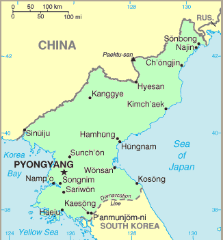 Carte de la Corée du Nord.