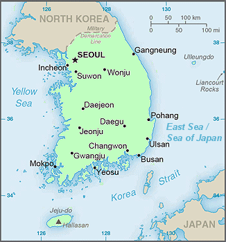 Carte de la Corée du Sud.