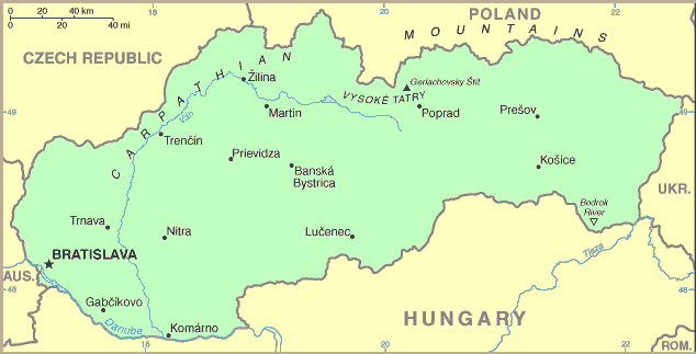 Carte de la Slovaquie.