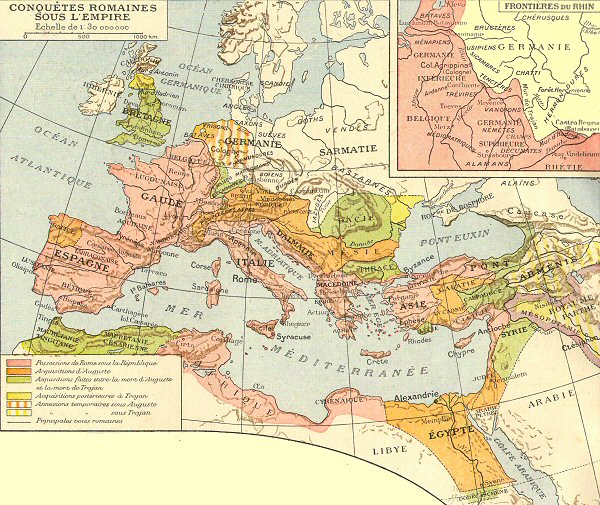 Carte des conqutes romaines sous l'Empire.
