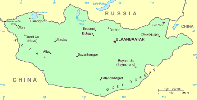 Carte de la Mongolie.