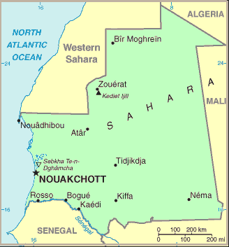 Carte de la Mauritanie.