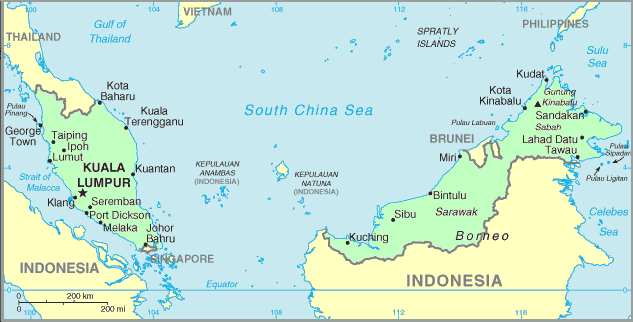 Carte de la Malaisie.