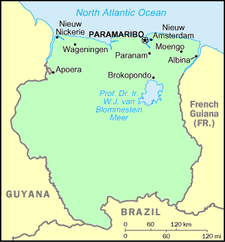 Carte du Surniname.