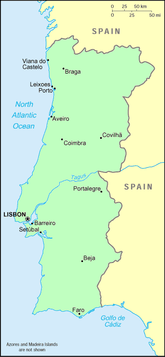 Carte du Portugal.
