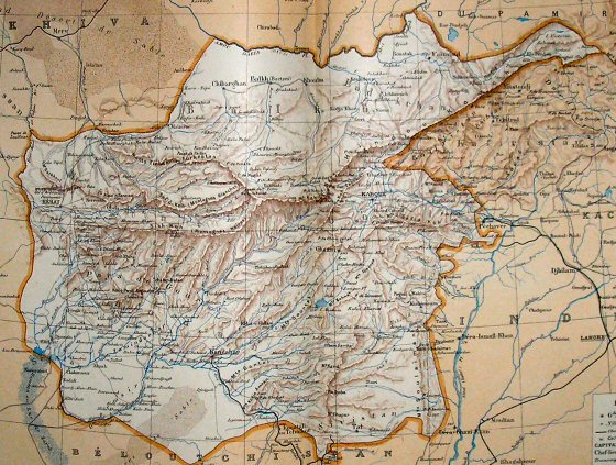Carte de l'Afghanistan à la fin du XIXe siècle.
