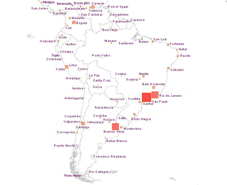 Carte des grandes agglomrations en Amrique du Sud