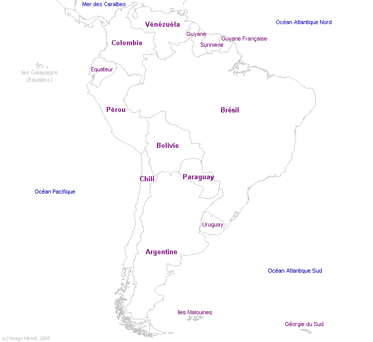 Carte de localisation des pays d'Amrique du Sud.