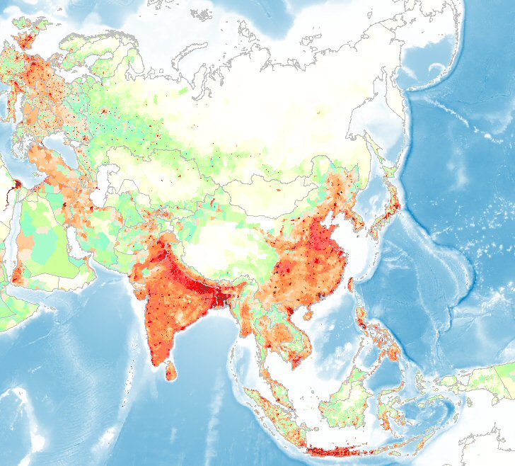 Carte de la densit de la population en Asie