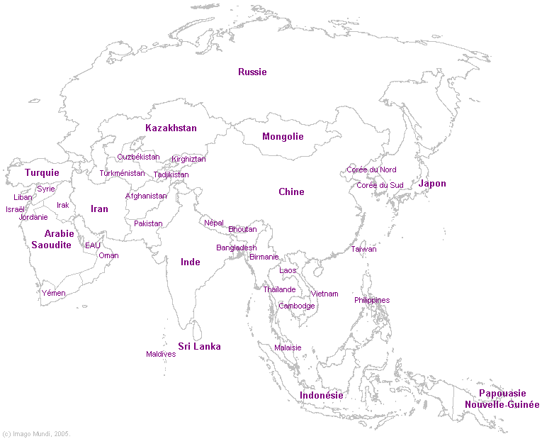 Carte de localisation des pays d'Asie.