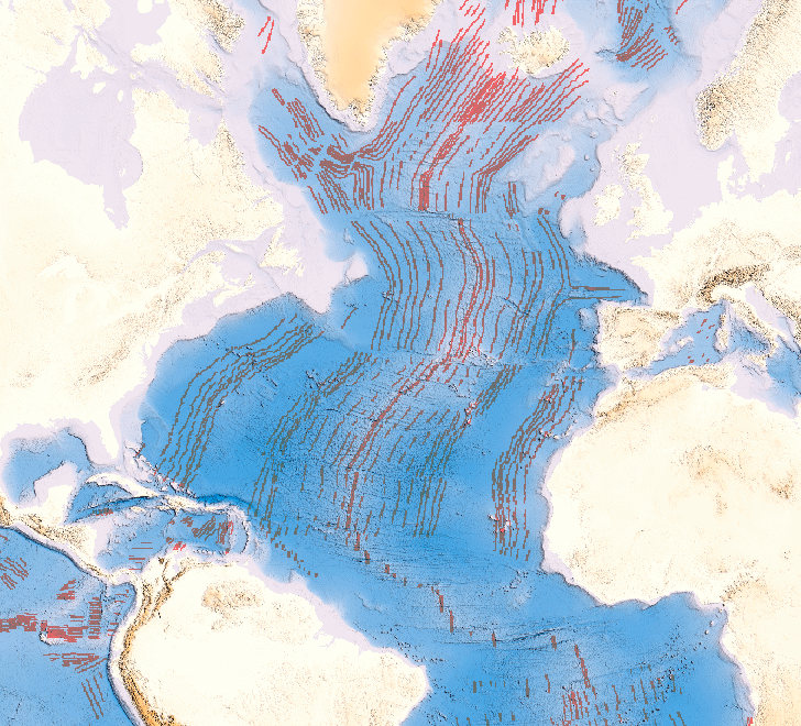 Carte des anomalies magntiques de l'Atlantique Nord