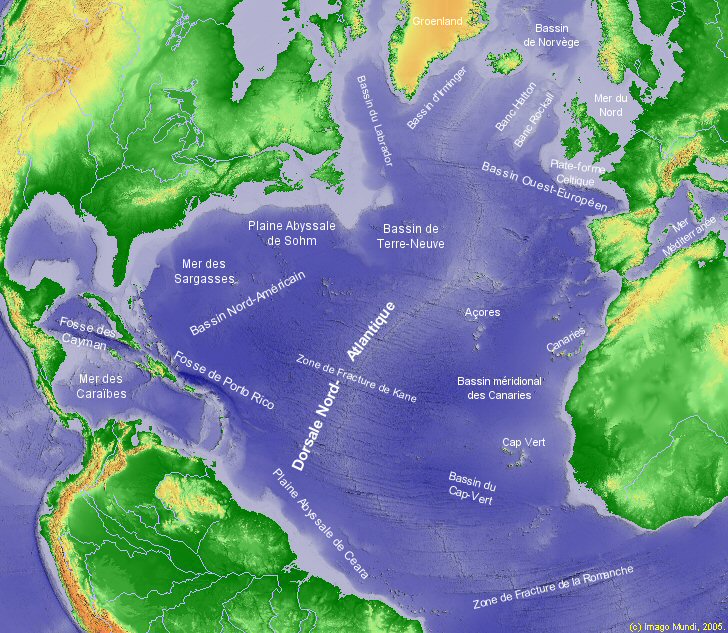 Carte de l'Ocan Atlantique Nord
