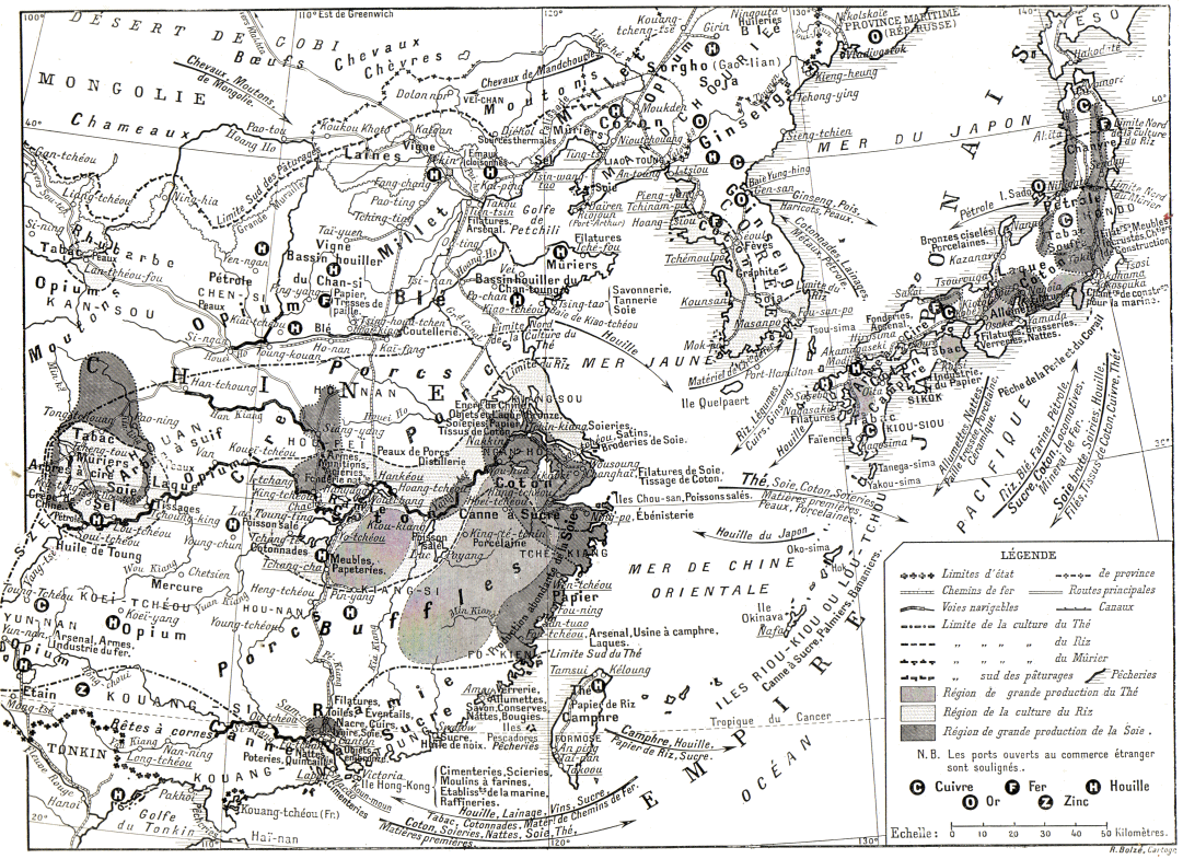Carte de l'conomie de la Chine et du Japon vers 1920