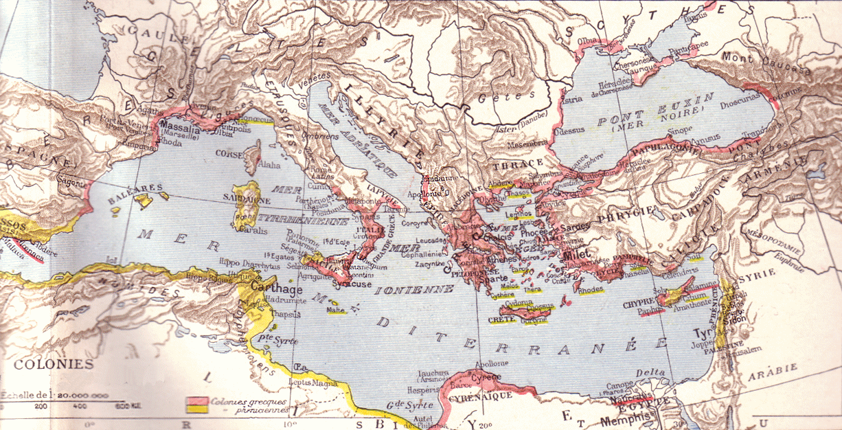 Carte des colonies grecques et des colonies phéniciennes.
