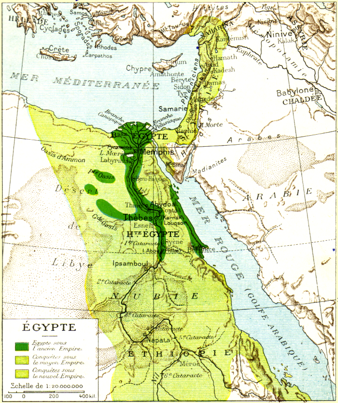 Carte de la l'Egypte au temps des pharaons.