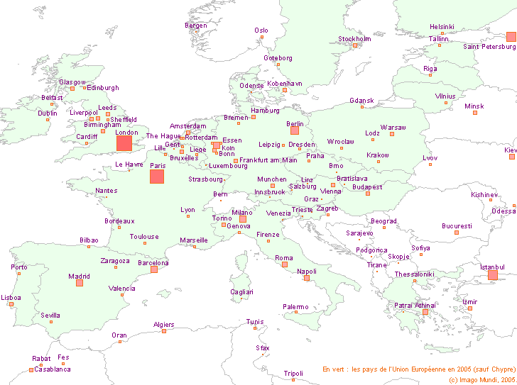 Carte des grandes agglomrations en Europe