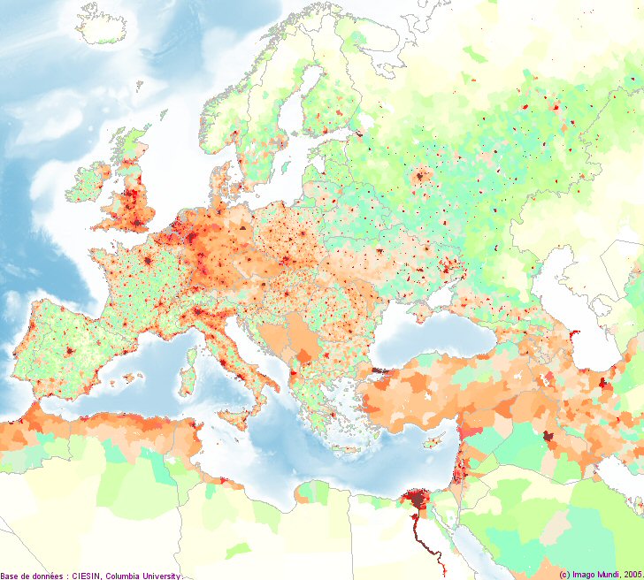 Carte de la densit de la population en Europe et au Proche-Orient