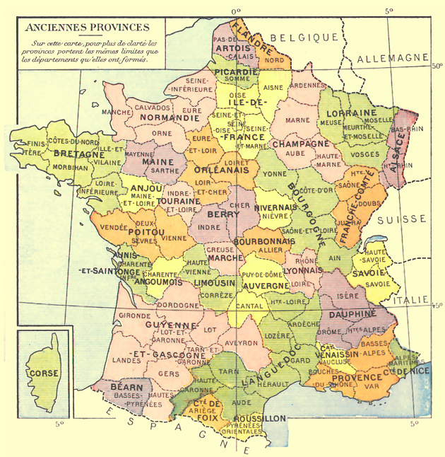 Carte des anciennes provinces de la France.