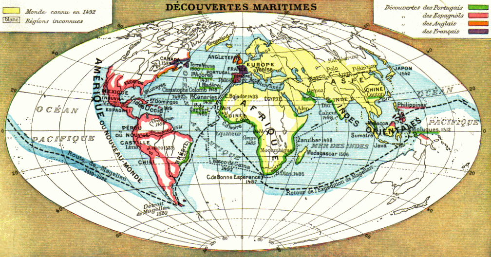 Carte des grandes dcouvertes maritimes