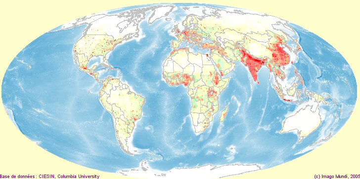 Carte de la densit de la population dans le monde.