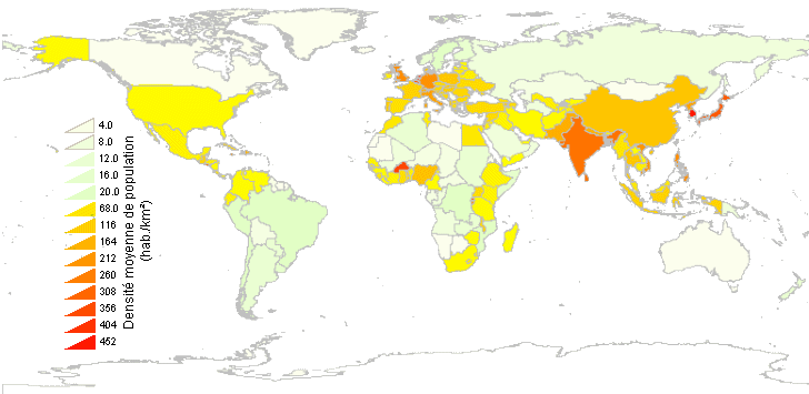 Carte de la densit de population par pays
