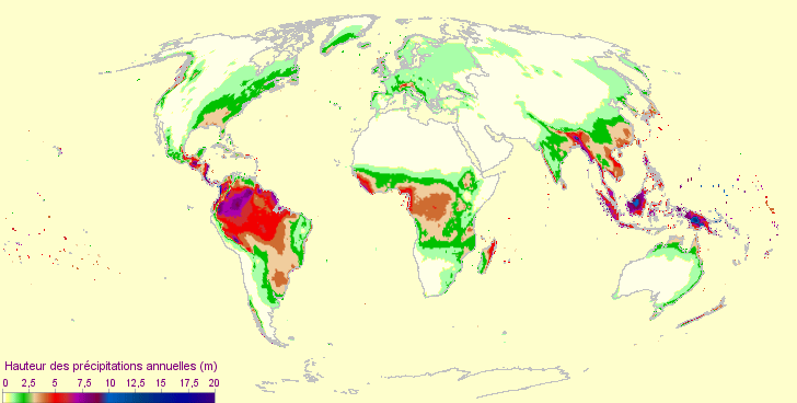 Carte des prcipitations annuelles dans le monde