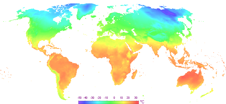 Carte des tempratures en dcembre dans le monde.