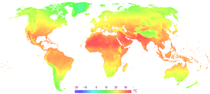 Carte des tempratures en juin dans le monde.