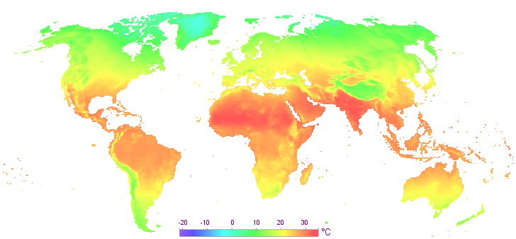 Carte des tempratures en mai dans le monde.