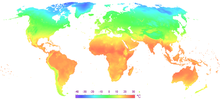 Carte des tempratures en mars dans le monde.