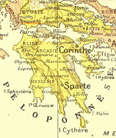 Carte du Péloponnèse.