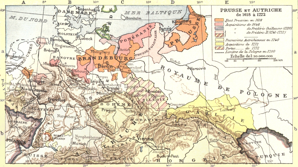 Carte de la Prusse et de l'Autriche (1618-1772).