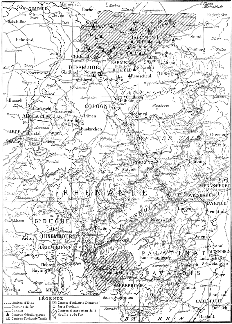 Carte de l'Allemagne vers 1920 (Ruhr et Rhnanie).