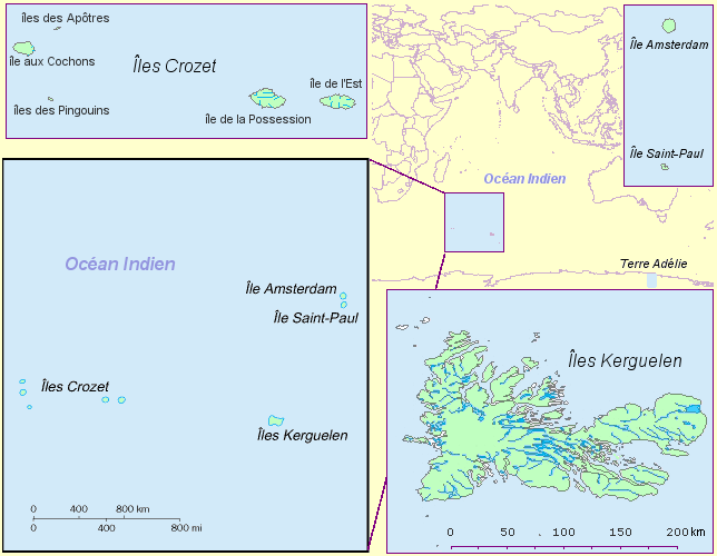 Carte des Terres Australes et Antarctiques Franaises (TAAF).