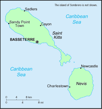 Carte de Saint Kitts and Nevis.