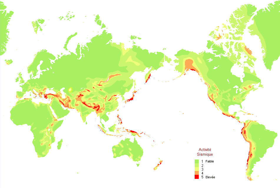 Carte des zones sismiques dans le monde.