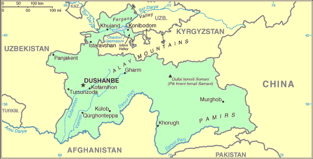 Carte du Tadjikistan.