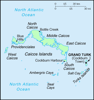 Carte des les Turks et Caicos.