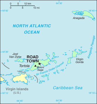 Carte des îles Vierges britanniques.