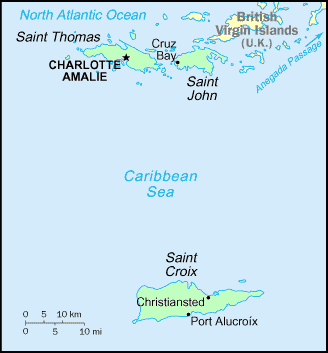 Carte des Iles Vierges amricaines.